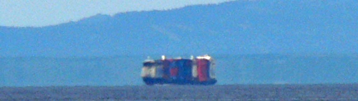 小樽沖を航行する貨物船